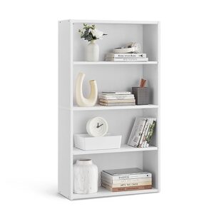 vasagle bookshelf, 4-tier open bookcase with adjustable storage shelves, floor standing unit, white ulbc164t14