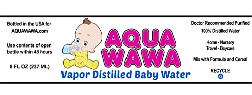 AQUAWAWA Nursery Water For Babies 24 Pack 8 oz Bottles Purified Vapor Distilled | Fresh Single Serve| Lightweight For Diaper Bag | BPA, Fluoride, Chemical and Mineral Free | Dr Recommended, Baby Safe, Clean, FRESH