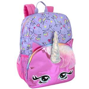 emma & chloe waterproof holographic rainbow unicorn backpack with horn for girls for elementary, middle school (starlight twinkle berry)