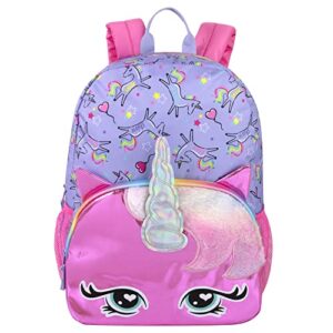 Emma & Chloe Waterproof Holographic Rainbow Unicorn Backpack with Horn for Girls for Elementary, Middle School (Starlight Twinkle Berry)