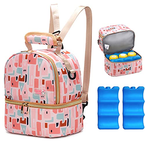 JforSJizT Breastmilk Bottles Cooler Bag with Ice Pack,Nylon Breast Pump Bag Backpack with Cooler Compartment,Double Layer Breast Pump Carrying Bag for Nursing Moms,Fits 6 Bottles Up to 9 Ounces，Colors