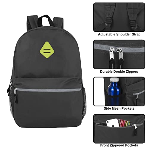 19 Inch School Backpacks with Mesh Side Pockets – Basic Large Solid Color Backpacks for Kids, Men, Women, Travel (Black/Yellow)