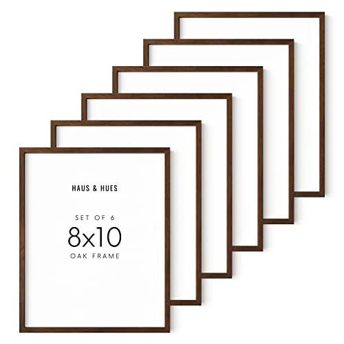 HAUS AND HUES 8x10 Picture Frame Set of 6-8x10 Frames Set of 6, Dark Wood Picture Frames Set, 6 8x10 Picture Frames For Wall, 8x10 Frames Bulk 8x10 Picture Frames For 8x10 (Walnut Oak Frame)