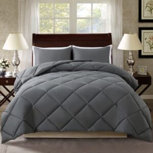 elnido queen grey twin comforter set with 1 pillow sham - 2 pieces gray bed comforter set - quilted down alternative comforter set - lightweight all season bedding comforter sets twin size(64×88 inch)