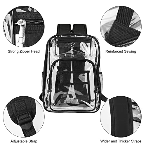 ANSUN Clear Backpack, Large Heavy Duty PVC Transparent Backpack for Kids and Adults, See Through With Reinforced Straps Backpack Clear Bookbag for School, Sports, Work, Travel, College, black