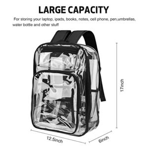 ANSUN Clear Backpack, Large Heavy Duty PVC Transparent Backpack for Kids and Adults, See Through With Reinforced Straps Backpack Clear Bookbag for School, Sports, Work, Travel, College, black