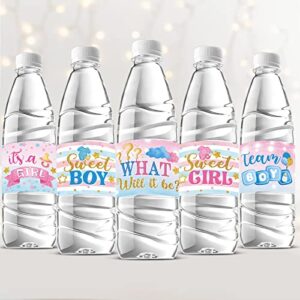 39 pieces baby gender reveal water bottle labels gender reveal party favors baby shower water bottle stickers wrappers waterproof he or she baby shower labels for baby gender reveal party decoration