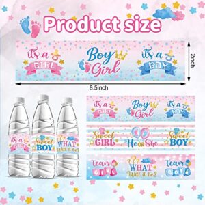 39 Pieces Baby Gender Reveal Water Bottle Labels Gender Reveal Party Favors Baby Shower Water Bottle Stickers Wrappers Waterproof He or She Baby Shower Labels for Baby Gender Reveal Party Decoration