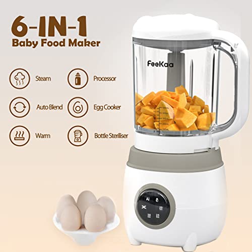 Feekaa Baby Food Blender, Baby Food Maker Steamer and Blender, 6 in 1 Puree Maker 20OZ Warmer Mills Machine, Self Cleans, Auto Cooking, Gift for Baby Shower, Mom, Kids