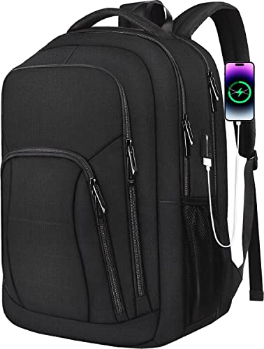 BOOEUDI Laptop Backpack 17.3 Inch TSA Friendly Large Travel Backpack for Men Women Business Carry On Backpack with USB Charging Port Anti Theft Computer Bag, Black