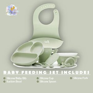 Tiny Tots - Baby Led Weaning Supplies - Feeding Essentials - Baby suction paltes & supplies: Bib, Suction Bowl & Suction Plate, Collapsible Cup, and Utensils - Easy to use baby feeding set