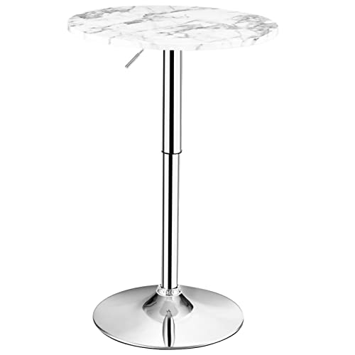 TUOCHUFUN Round Cocktail Bistro High Table with Black Top and Base，360° Swivel Cocktail Pub Table with Sliver Leg for Home, Bar Table (White)