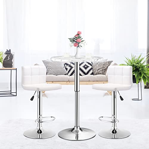 TUOCHUFUN Round Cocktail Bistro High Table with Black Top and Base，360° Swivel Cocktail Pub Table with Sliver Leg for Home, Bar Table (White)