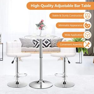 TUOCHUFUN Round Cocktail Bistro High Table with Black Top and Base，360° Swivel Cocktail Pub Table with Sliver Leg for Home, Bar Table (White)