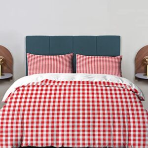 baonews red white checkered duvet cover set twin size,3 pieces square red and white gingham bedding set hotel quality comforter cover set with 2 pillowcases(no filler)