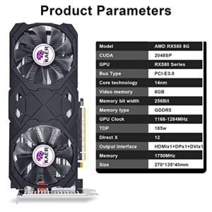 KAER RX580 8GB Graphics Card GDDR5 256bit Computer Graphics Card with Dual Fans 1284/7000MHz,PCI Express 3.0 Gaming Graphics Card, DVI HDMI DP Desktop