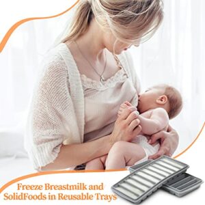 2 Pieces Breastmilk Storage Container Baby Food Milk Silicone Freezer Trays with Lid Breastmilk Freezer Tray Organizer Ice Trays Silicone Breastmilk Storage Bag Tray 10-1 oz Bars (Gray)