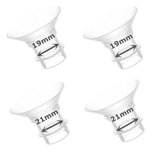 flange inserts compatible with momcozy s12pro s9pro / medela/willow wearable breast pump,suitable spectra s1/s2, reduce 24mm shield/flange nipple tunnel down to 19/21mm, 4pcs