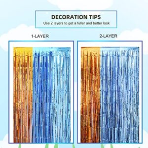 LOLStar Blue Dog Foil Fringe Curtains, Blue Dog Birthday Party Supplies, 2 Packs of 3.3x6.6 ft Orange Blue and Light Blue Tinsel Photo Booth Prop, Streamer Backdrop for Blue Dog Theme Party Decoration