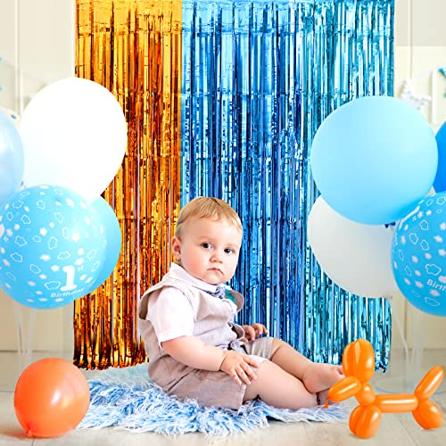 LOLStar Blue Dog Foil Fringe Curtains, Blue Dog Birthday Party Supplies, 2 Packs of 3.3x6.6 ft Orange Blue and Light Blue Tinsel Photo Booth Prop, Streamer Backdrop for Blue Dog Theme Party Decoration