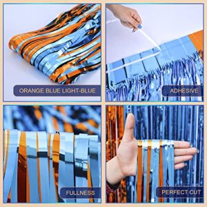 LOLStar Blue Dog Foil Fringe Curtains, Blue Dog Birthday Party Supplies, 2 Packs of 3.3x6.6 ft Orange Blue and Light Blue Tinsel Photo Booth Prop, Streamer Backdrop for Blue Dog Theme Party Decoration