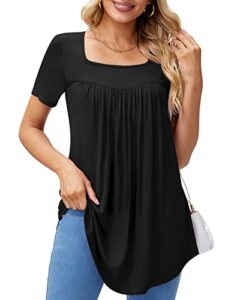 xpenyo elegant square neck tunic tops for women short sleeve tshirts and blouses black l