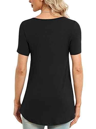 Xpenyo Elegant Square Neck Tunic Tops for Women Short Sleeve Tshirts and Blouses Black L