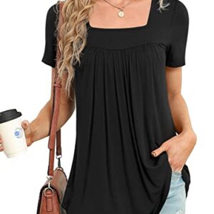 Xpenyo Elegant Square Neck Tunic Tops for Women Short Sleeve Tshirts and Blouses Black L