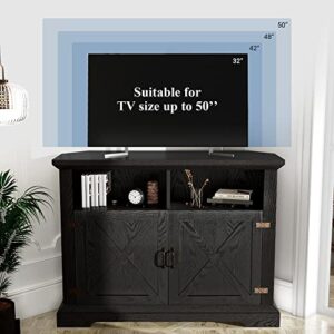 Allewie Farmhouse Corner TV Stand for TVs up to 50 Inches, 44'' Entertainment Center with Adjustable Storage Shelves, Buffet Cabinet for Living Room and Bedroom, Black Oak