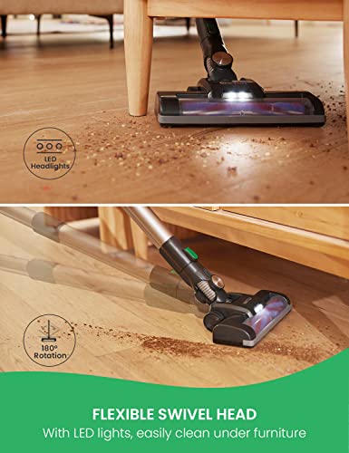 Vactidy Cordless Vacuum Cleaner, Lightweight Stick Vacuum with 20Kpa Suction, Detachable Battery, Max 35mins Runtime, 6 in 1 Handheld Vacuum Cordless for Hard Floor Carpet Pet Hair