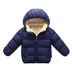 XMWEALTHY Baby Girls Boys Hooded Down Jacket Toddler Winter Coat Warm Lined Fleece Jackets Navy Blue 18-24Months