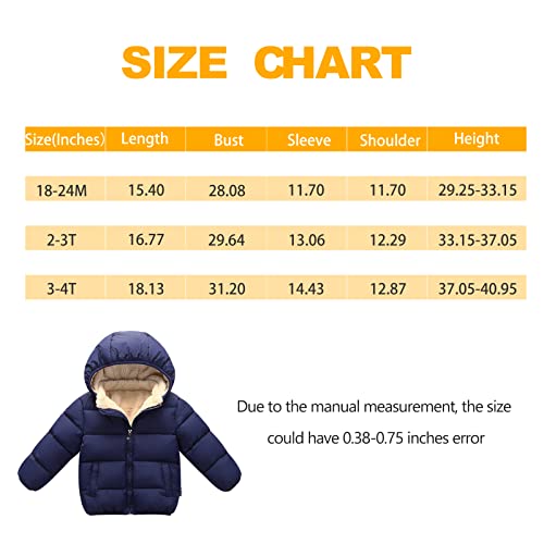 XMWEALTHY Baby Girls Boys Hooded Down Jacket Toddler Winter Coat Warm Lined Fleece Jackets Navy Blue 18-24Months