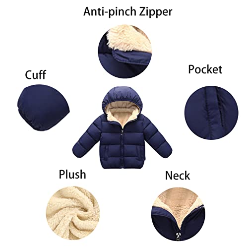 XMWEALTHY Baby Girls Boys Hooded Down Jacket Toddler Winter Coat Warm Lined Fleece Jackets Navy Blue 18-24Months