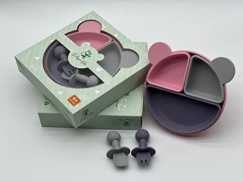 MIX COLOR SILICON BABY FEEDING SET, BABY EATING SUPPLIES, BABY LED WEANING SUPPLIES (Pink Grey Purple)