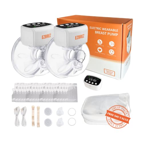 EZBREZ 2023 Upgraded Wearable Breast Pump, 3 Modes 9 Levels, Strong Pumping, Smart Alarms, Auto 30 Min Shut Off, 22mm, 2 Pack