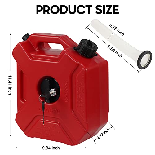 Esploratori 5L 1.3 Gallon Gas Can Fuel Oil Petrol Storage Cans Emergency Backup Tank with Upgraded Pack Locking Mount for UTV ATV Motorcycle SUV Car Off Road Most Cars, Patented Design (Red)