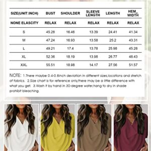 Dokotoo Women's V-Neck Wrap Top - Short Sleeve Chiffon Blouse, Trendy, Casual, Work, Apricot, XL