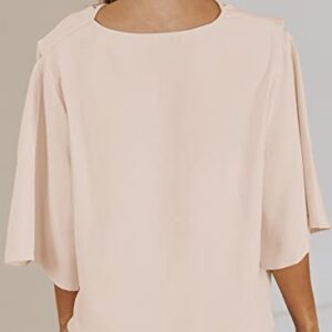 Dokotoo Women's V-Neck Wrap Top - Short Sleeve Chiffon Blouse, Trendy, Casual, Work, Apricot, XL