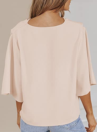 Dokotoo Women's V-Neck Wrap Top - Short Sleeve Chiffon Blouse, Trendy, Casual, Work, Apricot, XL