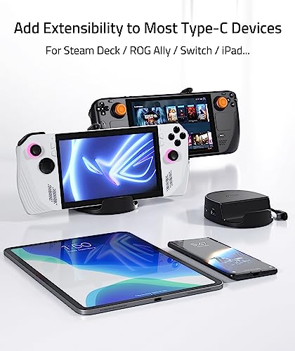 Syntech Mini Dock Perfect Compatibility with Steam Deck and ROG Ally, 6-in-1 Docking Station Featuring HDMI 2.0 4K@60Hz, Gigabit Ethernet, 3 x USB 3.0, PD Charging Doc, Enhanced Stability Round Stand