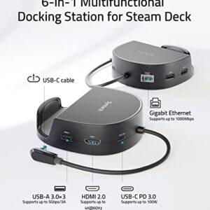 Syntech Mini Dock Perfect Compatibility with Steam Deck and ROG Ally, 6-in-1 Docking Station Featuring HDMI 2.0 4K@60Hz, Gigabit Ethernet, 3 x USB 3.0, PD Charging Doc, Enhanced Stability Round Stand