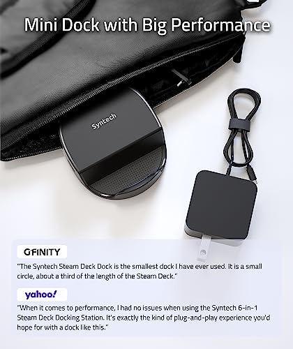 Syntech Mini Dock Perfect Compatibility with Steam Deck and ROG Ally, 6-in-1 Docking Station Featuring HDMI 2.0 4K@60Hz, Gigabit Ethernet, 3 x USB 3.0, PD Charging Doc, Enhanced Stability Round Stand