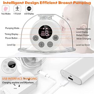 Wearable Breast Pump,Hands Free Breast Pump with LCD Display, 2 Modes & 9 Levels of Suction, Memory Function, Painless,Low Noise Rechargeable Wireless Breast Pump,24mm Flange