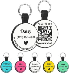 myluckytag personalized pet id tags dog tags - silent silicone qr code id tags - pet online profile - send pet location alert email when scanning