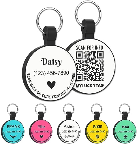 MYLUCKYTAG Personalized Pet ID Tags Dog Tags - Silent Silicone QR Code ID Tags - Pet Online Profile - Send Pet Location Alert Email When Scanning