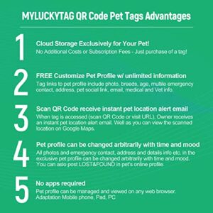 MYLUCKYTAG Personalized Pet ID Tags Dog Tags - Silent Silicone QR Code ID Tags - Pet Online Profile - Send Pet Location Alert Email When Scanning