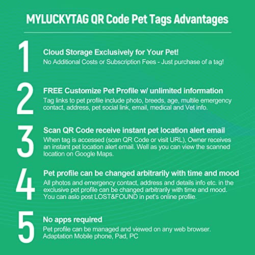 MYLUCKYTAG Personalized Pet ID Tags Dog Tags - Silent Silicone QR Code ID Tags - Pet Online Profile - Send Pet Location Alert Email When Scanning