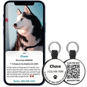 MYLUCKYTAG Personalized Pet ID Tags Dog Tags - Silent Silicone QR Code ID Tags - Pet Online Profile - Send Pet Location Alert Email When Scanning