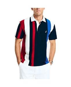 nautica men's classic fit rugby striped polo, vertical navy