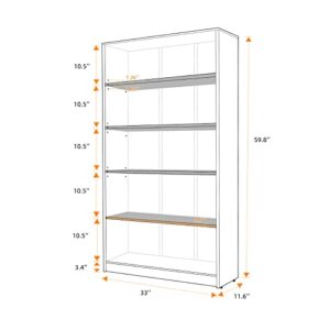 STARY 5 Shelf Bookcase Mahogany Tall Bookshelf for Bedroom 5 Tier Modern Wood Bookshelf 33" Wide 60" Tall